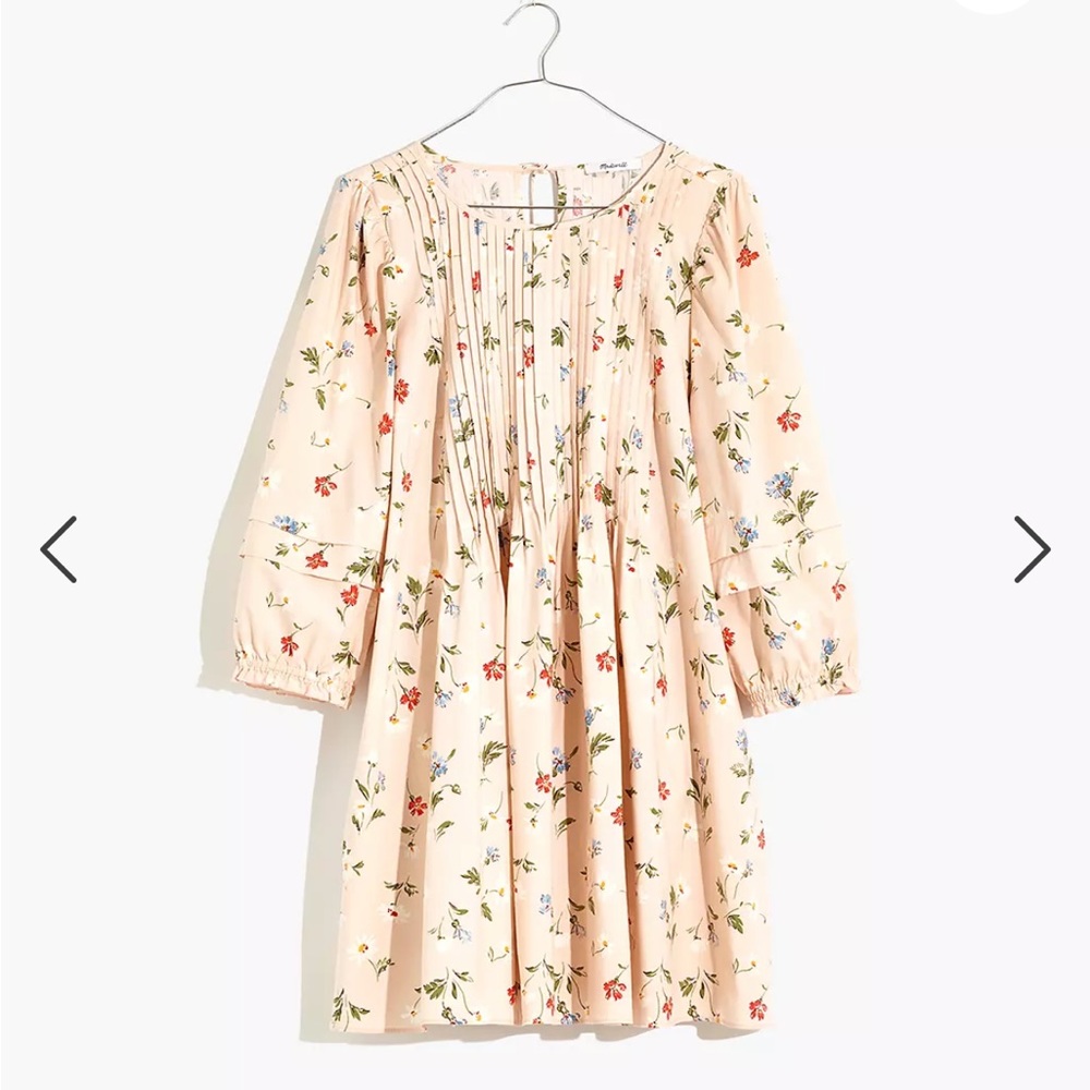 Madewell Pintuck Puff-Sleeve Mini Dress in Seaside Floral NB346 S